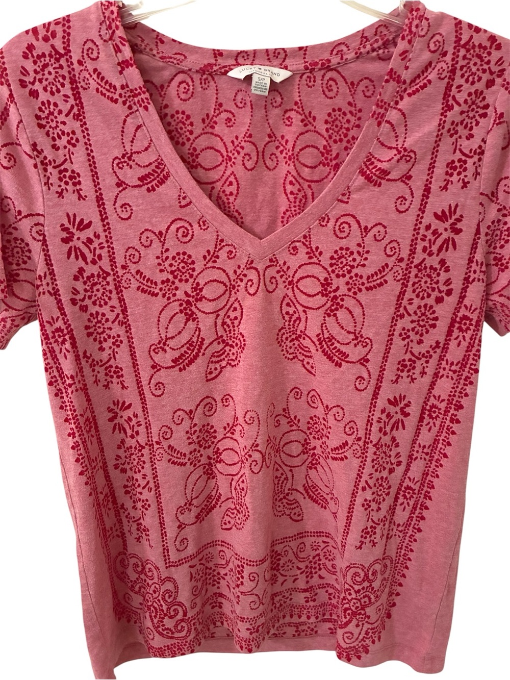Lucky Brand Bandana Print Tee Red Embroidered S